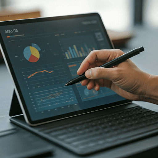 Data analytics dashboard on a tablet